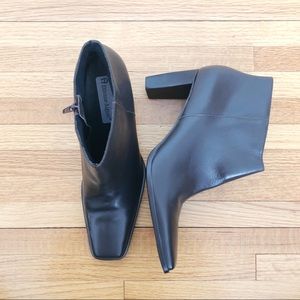 Etienne Aigner Square Toe Leather Ankle Boots